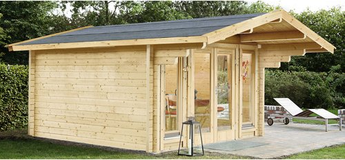 WOLFF FINNHAUS Gartenhaus »Hammerfest«, Holz, BxHxT: 440 x 254 x 390 cm (Außenmaße inkl. Dachüberstand) - beige