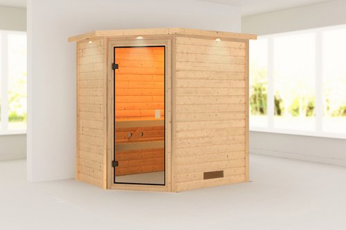 KARIBU Sauna »Ahja«, BxTxH: 224 x 159 x 191 cm, ohne Ofen, für 2 Personen - beige