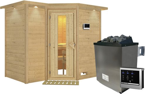 KARIBU Sauna »Riga 2«, inkl. 9 kW Saunaofen mit externer Steuerung, für 4 Personen - beige