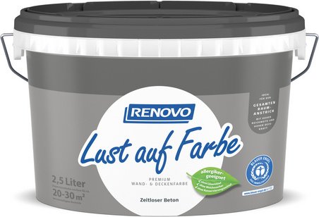 RENOVO Wand- und Deckenfarbe »Lust auf Farbe«, Zeitloser Beton, 2,5 l, matt - grau