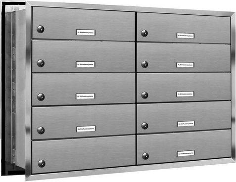 AL BRIEFKASTENSYSTEME Briefkasten, Parteien: 9, Mauerdurchwurf, BxHxT: 76,8 x 57,5 x 48,0 cm - silberfarben