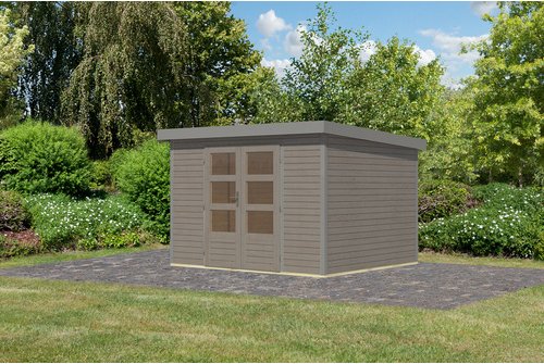 KARIBU Gartenhaus »Osterby 5 D«, BxHxT: 320,5 x 209 x 242 cm (Außenmaße inkl. Dachüberstand), Wandstärke 19 mm - grau