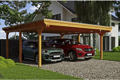 SKANHOLZ Carport »Emsland«, BxT: 613 x 604 cm, Firsthöhe: 248 cm, farbbehandelt - braun