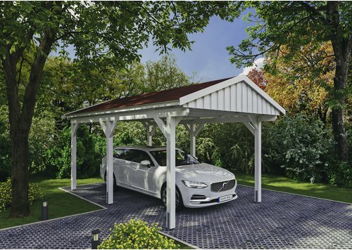 SKANHOLZ Carport »Fichtelberg«, BxT: 317 x 566 cm, Firsthöhe: 303 cm, lasiert - weiss