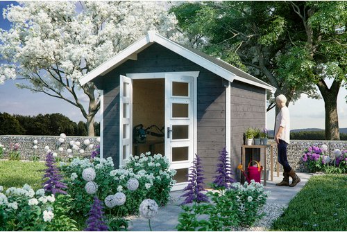 Thumbnail - SKANHOLZ Gartenhaus »Hengelo«, Holz, BxHxT: 280 x 273 x 300 cm (Außenmaße inkl. Dachüberstand) - grau