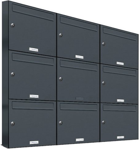 AL BRIEFKASTENSYSTEME Briefkasten, Parteien: 9, Aufputzmontage, BxHxT: 153,275 x 102,6 x 11,6 cm - grau