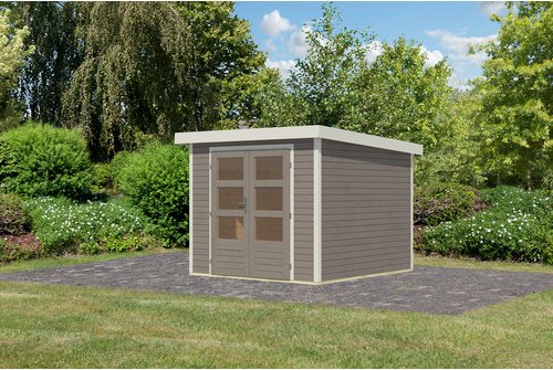 KARIBU Gartenhaus »Osterby 3,5 D«, BxHxT: 266 x 209 x 242 cm (Außenmaße inkl. Dachüberstand), Wandstärke 19 mm - grau