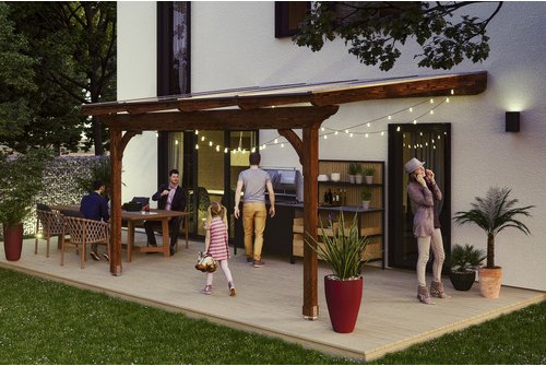 SKANHOLZ Terrassenüberdachung »Ravenna«, Breite: 434 cm, Dach: Polycarbonat (PC), nussbaum - braun