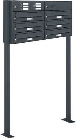 AL BRIEFKASTENSYSTEME Briefkasten, Parteien: 6, Freistehend, BxHxT: 84,6 x 150 x 27,5 cm - grau