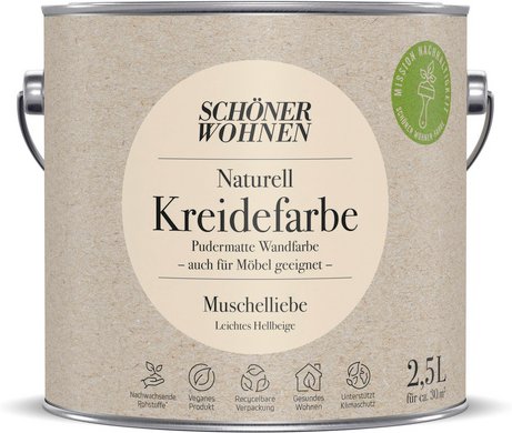 SCHÖNER WOHNEN FARBE Innenfarbe »Naturell Kreidefarbe«, Muschelliebe, matt, 2,5 l - beige