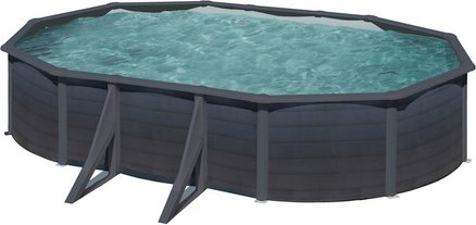 GRE Ovalpool, graphitfarben, BxHxL: 375 x 120 x 610 cm - grau