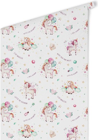 Thumbnail - K&L Wall Art Vliestapete »Kinder Vliestapete«, Mädchen Geburtstag Einhorn, mehrfarbig, matt - bunt
