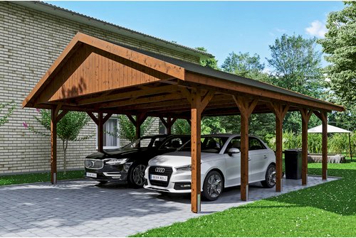 SKANHOLZ Carport »Wallgau«, BxT: 620 x 750 cm, Firsthöhe: 354 cm, lasiert - braun