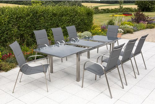 MERXX Gartenmöbelset »Lucca«, 8 Sitzplätze, Edelstahl/Textil - silberfarben
