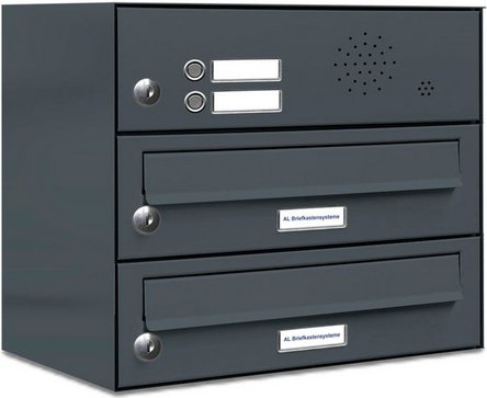 AL BRIEFKASTENSYSTEME Briefkasten, Parteien: 2, Aufputzmontage, BxHxT: 38,5 x 34,5 x 27,5 cm - grau