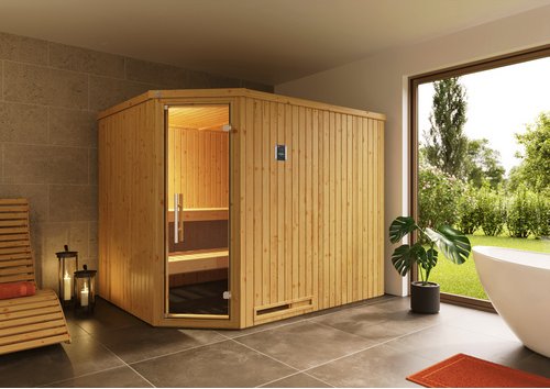 WEKA Ecksauna »Varberg 4«, ohne Ofen, BxHxT: 244 x 199 x 194 cm - braun