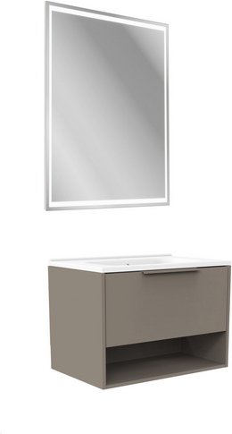 FACKELMANN Badmöbel-Set »B.Paris«, 705 mm, mit Spiegelelement, Cubanit Grau, mit Guss-Waschbecken