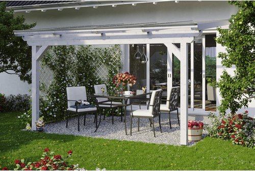 SKANHOLZ Terrassenüberdachung »Ancona«, Breite: 434 cm, Dach: Polycarbonat (PC), weiß - weiss