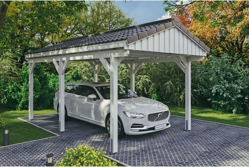 SKANHOLZ Carport »Fichtelberg«, BxT: 317 x 566 cm, Firsthöhe: 303 cm, lasiert - weiss
