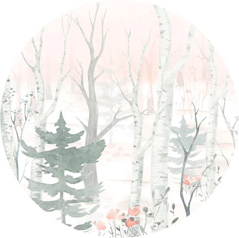 K&L Wall Art Vliestapete »Runde Vliestapete«, Kvilis Winter Wald Aquarell, mehrfarbig, matt - bunt