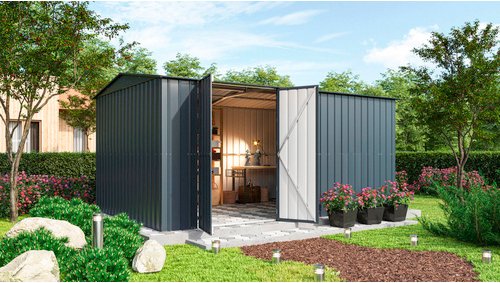 Globel Gerätehaus »Worker«, Metall, BxHxT: 454 x 224,6 x 308 cm (Außenmaße inkl. Dachüberstand) - grau