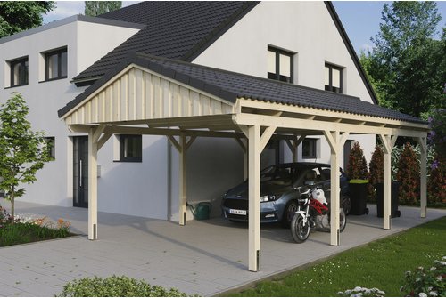 SKANHOLZ Carport »Fichtelberg«, BxT: 423 x 808 cm, Firsthöhe: 326 cm, unbehandelt - beige