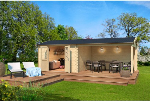 LASITA MAJA Gartenhaus »Amarillo«, BxHxT: 390 x 250,8 x 388,5 cm (Außenmaße inkl. Dachüberstand), Holz - beige