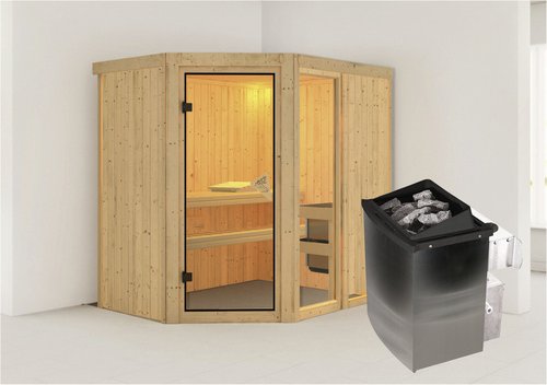 KARIBU Sauna »Paide 1«, inkl. 9 kW Saunaofen mit integrierter Steuerung, für 3 Personen - beige