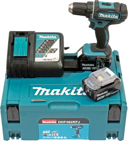 MAKITA Akku-Bohrschrauber »DDF482RFJ«, 18 V, inkl. 2 Akkus - blau