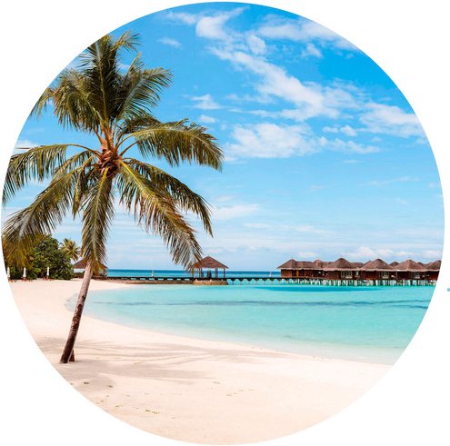 K&L Wall Art Vliestapete »Runde Vliestapete«, Colombo Strand Urlaub Malediven, mehrfarbig, matt - bunt