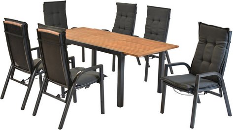 MERXX Gartenmöbel-Diningset »Tilos«, 7 tlg., 6 Sitzplätze, Aluminium - schwarz