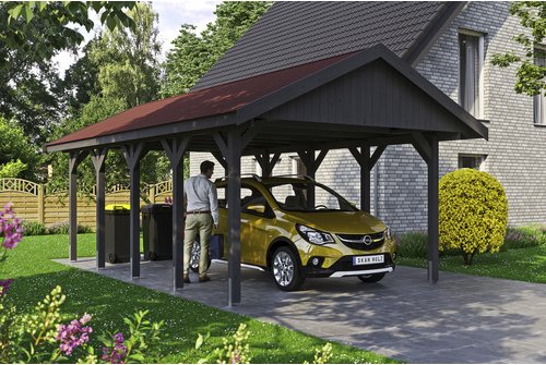 SKANHOLZ Carport »Wallgau«, BxT: 430 x 750 cm, Firsthöhe: 326 cm, lasiert - grau