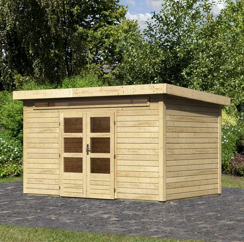 KARIBU Gartenhaus »Kandern«, Holz, BxHxT: 364 x 222 x 244 cm (Außenmaße inkl. Dachüberstand) - braun