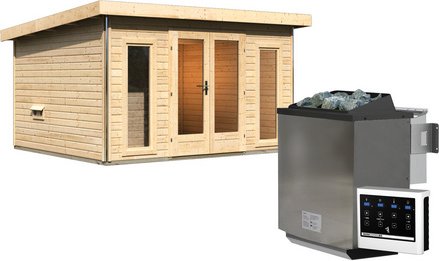 KARIBU Saunahaus »Kuusalu 2«, 369x309x229 cm, 9 kW Bio-Ofen - braun