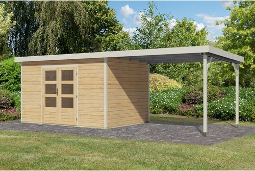 KARIBU Gartenhaus »Haby 7 A«, BxHxT: 693,5 x 219 x 240 cm (Außenmaße inkl. Dachüberstand), Wandstärke 28 mm - braun