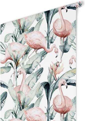K&L Wall Art Vliestapete »Kinder Vliestapete«, Tropen Dschungel Flamingo, mehrfarbig, matt - bunt