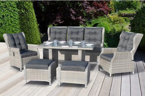 BELLAVISTA Dining-Lounge »Canelli«, 7 Sitzplätze, Polyrattan/Aluminium/Polyester/Glas, inkl. Auflagen - grau