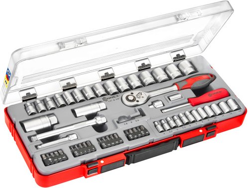 CONNEX Steckschlüsselsatz, COX580258, 58-tlg. Set, 6,3 + 9,5 mm, 3/8" - rot