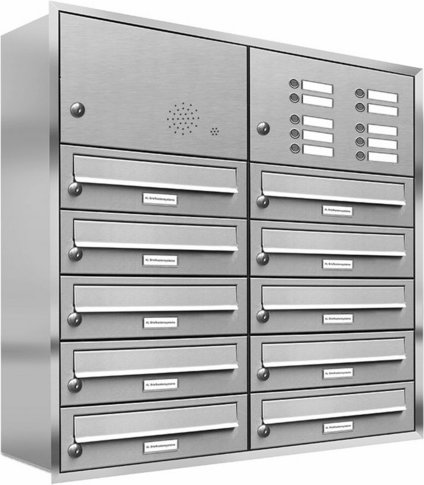 AL BRIEFKASTENSYSTEME Briefkasten, Parteien: 10, Unterputzmontage, BxHxT: 80,6 x 84,5 x 27,5 cm - silberfarben