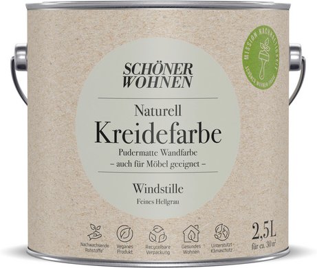 SCHÖNER WOHNEN FARBE Innenfarbe »Naturell Kreidefarbe«, Windstille, matt, 2,5 l - grau