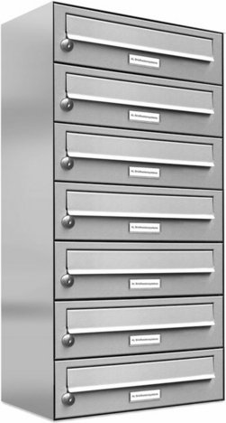 Thumbnail - AL BRIEFKASTENSYSTEME Briefkasten, Parteien: 7, BxHxT: 38,5 x 80,5 x 27,5 cm - silberfarben