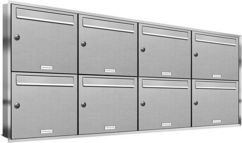 AL BRIEFKASTENSYSTEME Briefkasten, Parteien: 8, Unterputzmontage, BxHxT: 153,126 x 72,4 x 11,6 cm - silberfarben
