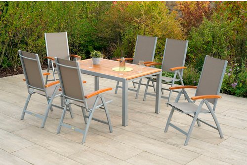 Thumbnail - MERXX Gartenmöbelset »Naxos«, 7-tlg., klappbar/ausziehbar, Aluminium/Akazie/Textil - grau
