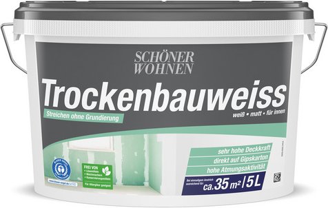 SCHÖNER WOHNEN FARBE Innenfarbe »Trockenbauweiss«, weiß, 5 l