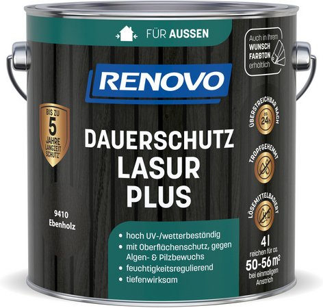 RENOVO Dauerschutzlasur »PLUS«, lmh 4,0L ebenholz 9410 - braun
