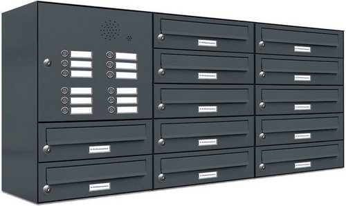 AL BRIEFKASTENSYSTEME Briefkasten, Parteien: 12, Aufputzmontage, BxHxT: 153,597 x 57,5 x 27,5 cm - grau