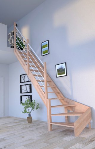 STARWOOD Raumspartreppe »Rhodos«, Buchenholz, 1/4 gewendelt links, ohne Setzstufen, mit Holz-Edelstahl Geländer (mit wei...