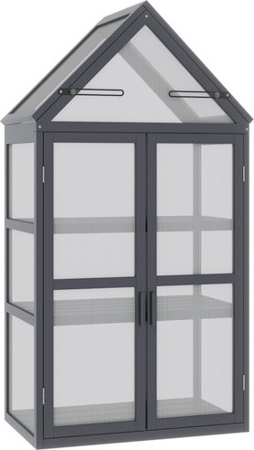 Thumbnail - Outsunny Gewächshaus, BxHxL: 42 x 132 x 70,5 cm, Tannenholz/Polycarbonat - grau