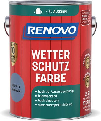 RENOVO Wetterschutzfarbe, wb 2,5L taubenblau RAL 5014