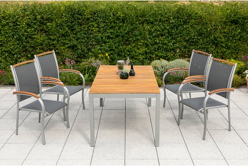 MERXX Gartenmöbelset »Siena«, 4 Sitzplätze, Aluminium/Akazienholz/Textil - silberfarben